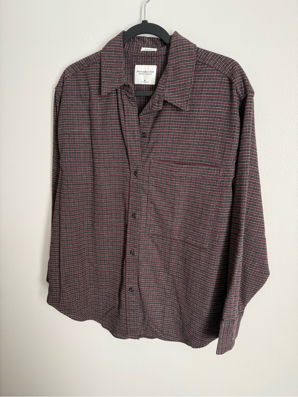 Abercrombie & Fitch Burgundy and Black Small-Check Button-Down Shirt